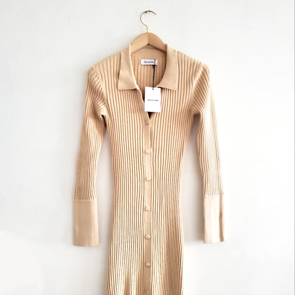 Nwt Naadam Ribbed Button Down Silk Cashmere Long Sleeve Midi Dress Extra Small